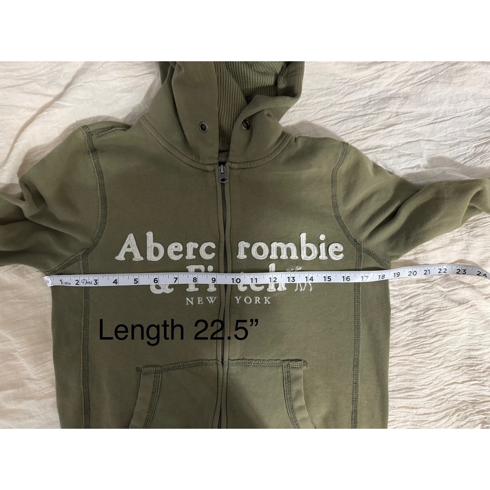Abercrombie & Fitch green patch spell out Y2K soft AF fleece full zip hoodie SM - Picture 7 of 8